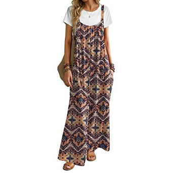 Ekouaer Women Casual Overalls Boho Loose Wide Leg Jumpsuits Summer Pleated Outfits with Pockets