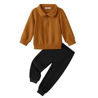 Arshiner Boys Half Zip Collar 2 pc Fall Winter Sweatpants Tracksuit Set