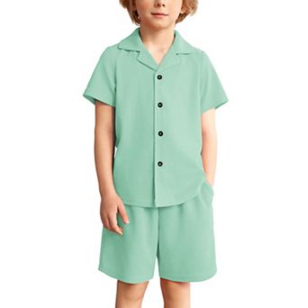 Arshiner Toddler Boys 2 pc Waffle Knit Set Short Sleeve Button Down Shirt & Shorts