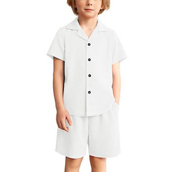 Arshiner Toddler Boys 2 pc Waffle Knit Set Short Sleeve Button Down Shirt & Shorts