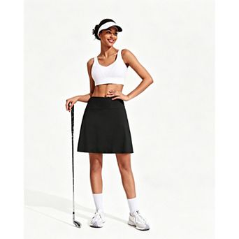 PINSPARK Womens 18 Inch Stretch Knee Length Athletic Tennis Golf Skorts with Pockets