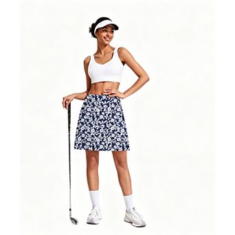 PINSPARK Womens 18 Inch Stretch Knee Length Athletic Tennis Golf Skorts with Pockets