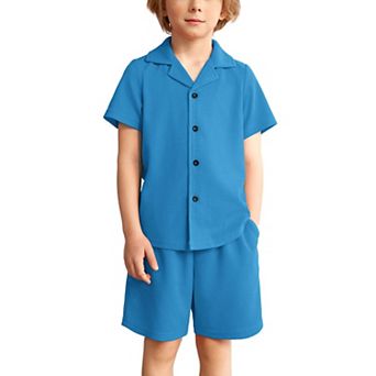 Arshiner Toddler Boys 2 pc Waffle Knit Set Short Sleeve Button Down Shirt & Shorts