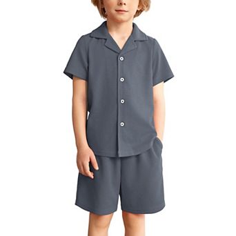 Arshiner Toddler Boys 2 pc Waffle Knit Set Short Sleeve Button Down Shirt & Shorts