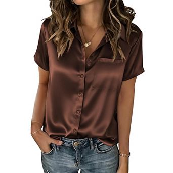 Zeagoo Satin Blouse Silk Button Down Womens Button Up Shirts