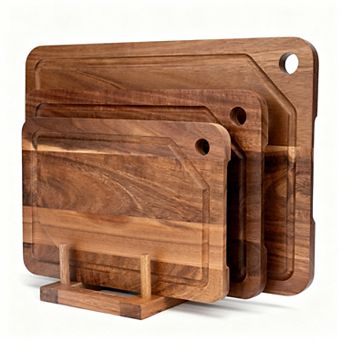 MOEPLSY 3 pc Acacia Wood Cutting Board Set, Reversible Kitchen Chopping Boards