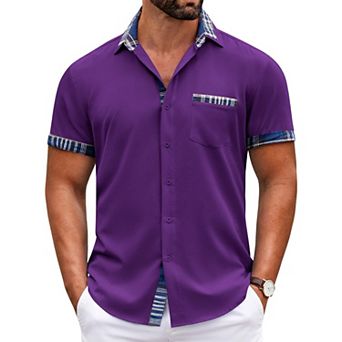 COOFANDY Mens Short Sleeve Dress Shirts Casual Wrinkle Free Shirt Plaid Collar Summer Button Down