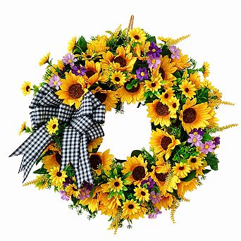 18 Inch Handmade Sunflower Wreath Silk Floral Decor For Home Party Wedding
