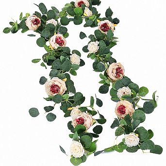 2 Pack Artificial Eucalyptus Peony Rose Vine Garland Wedding Party Decor