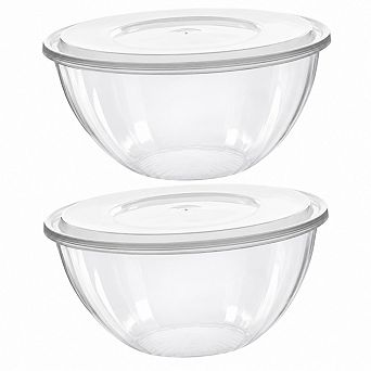 Disposable 48 Ounce Round Clear Plastic Serving Bowls With Lids For Party Snack Salad
