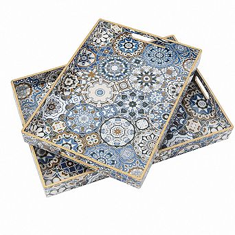 Bohemian Serving Trays With Handles Decorative Ottoman Trays For Living Room
