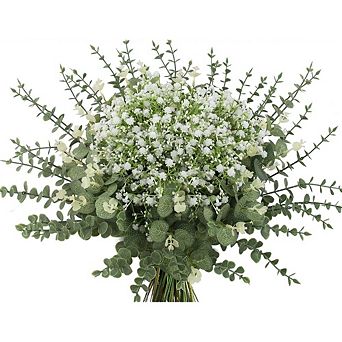 100-Pack Artificial Eucalyptus Stems & Baby's Breath,Mixed Greenery for Wedding Bouquets Home Decor