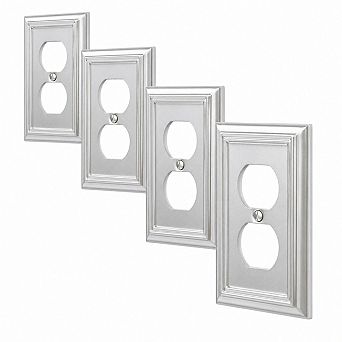 4 Pack Brushed Nickel Metal 1 Gang Wall Outlet Cover Plates Decorative Durable