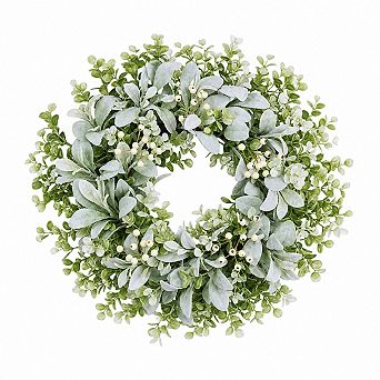 26 Inch Lambs Ear Eucalyptus Wreath With White Berries All Season Home Decor
