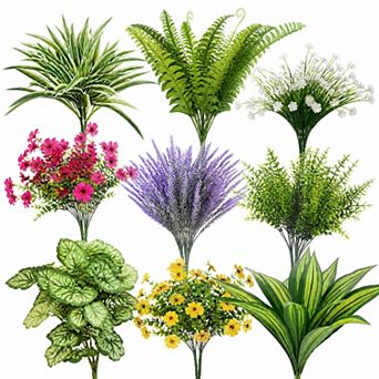 20 Artificial Plants Outdoor UV Resistant Faux Greenery Stems Bushes Home Decor