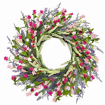 26 Inch Handmade Lavender Floral Grapevine Wreath Year Round Farmhouse Decor