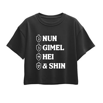 Girls 7-16 Hanukkah Nun Gimel Hei & Shin Boxy Tee