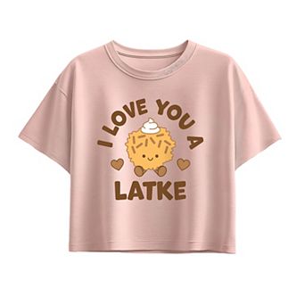 Girls 7-16 Hanukkah I Love You a Latke Boxy Tee