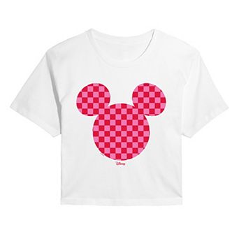 Juniors' Disney’s Mickey Mouse Checkerboard Ear Cropped Tee