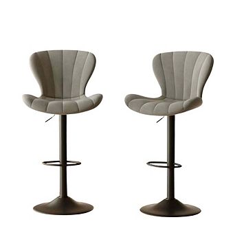 Modern Adjustable Swivel Fabric Bar Stool with Footrest