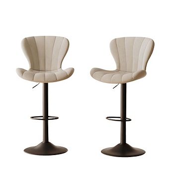 Modern Adjustable Swivel Fabric Bar Stool with Footrest