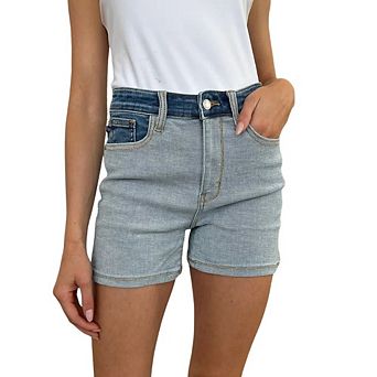 Full Size Color Block Denim Shorts