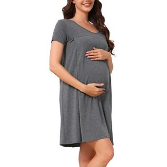 Women's Maternity Nightgown Short Sleeve Postpartum Breastfeeding Nightgown with Back Button