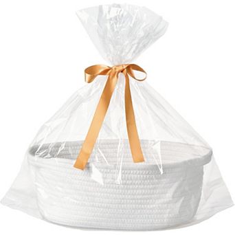 Woven Gift Basket Small Empty Basket with Handles, Ribbon & Wrap Bag