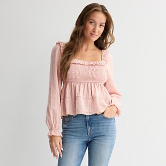 Juniors' Love, Fire Long Sleeve Ruffle Babydoll Top