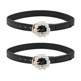 1 Pair Women's Detachable PU Leather Shoe Straps, Faux Pearl Ring Adjustable Metal Buckle