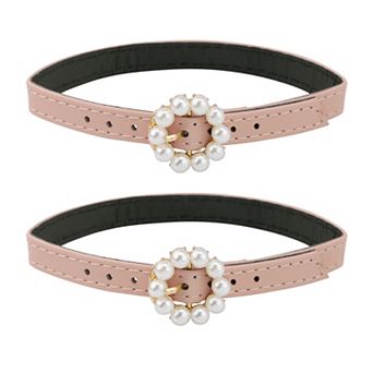 1 Pair Women's Detachable PU Leather Shoe Straps, Faux Pearl Ring Adjustable Metal Buckle