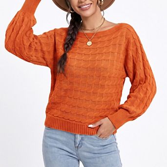 Women's Boat Neck Cable Knit Long Sleeve Pullover Sweater