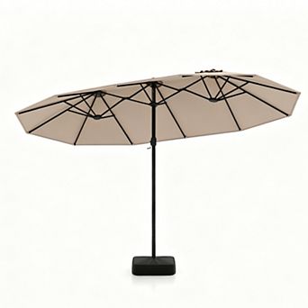 15 Feet Double-Sided Twin Patio Umbrella with Crank and Base