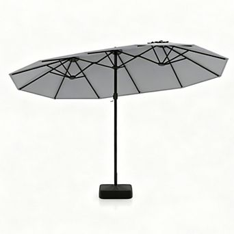 15 Feet Double-Sided Twin Patio Umbrella with Crank and Base