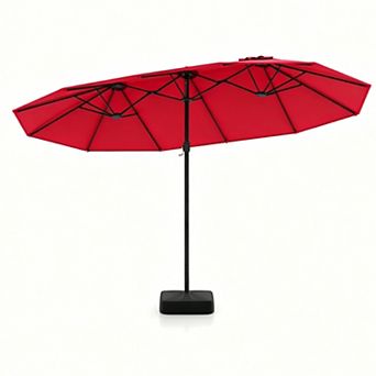 15 Feet Double-Sided Twin Patio Umbrella with Crank and Base