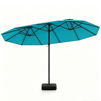 15 Feet Double-Sided Twin Patio Umbrella with Crank and Base