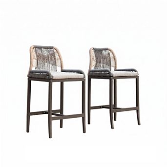 2 pc Outdoor Wicker Aluminum Barstools with Cushion
