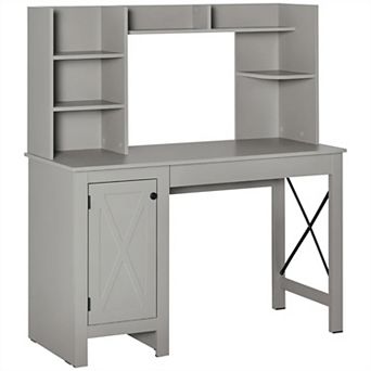 Farmhouse Home Office Desk Computer Writing Desk with Storage Cabinets & Shelves