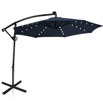 10 ft 360° Rotation Solar Powered LED Patio Offset Umbrella without Weight Base