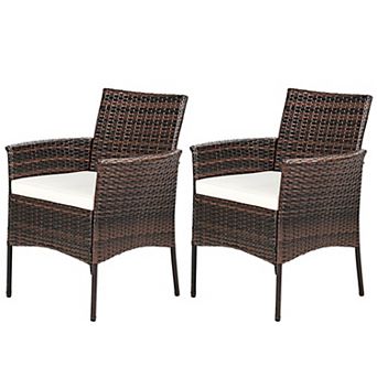 2 Pack PE Rattan Outdoor Armchairs, Wicker Patio Chairs with Removable Waterproof Cushions