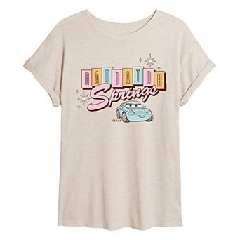 Juniors' Disney / Pixar's Cars Radiator Springs Retro Pastel Logo Oversized Tee