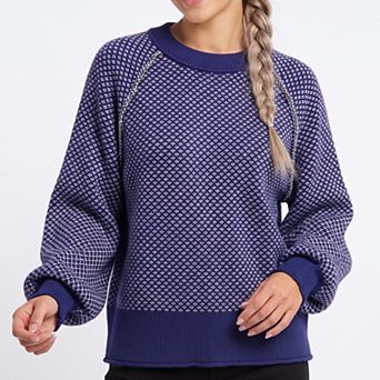 Women's Patterned Crewneck Knit Sweater with Chain Accent