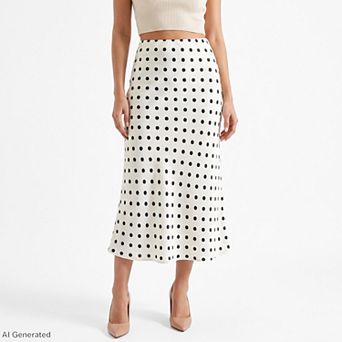 Women's Polka Dot Midi Skirt High Waist A Line Printed Long Skirt