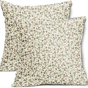 2 pc Throw Pillow Covers, Light Background Tiny Floral Leaf Cushion Cases for Bedroom Decor