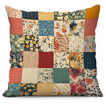 Throw Pillow Cover, Floral Patchwork Quilt Print Cushion Case for Cottage Farmhouse Sofa Decor