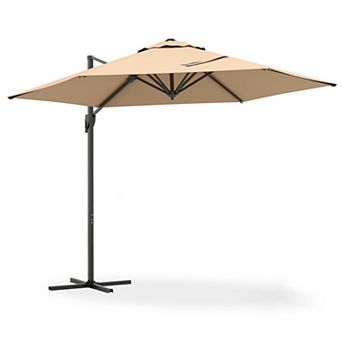 9 FT Cantilever Patio Umbrella with Double Tier Vented Top and Sun Protective Canopy