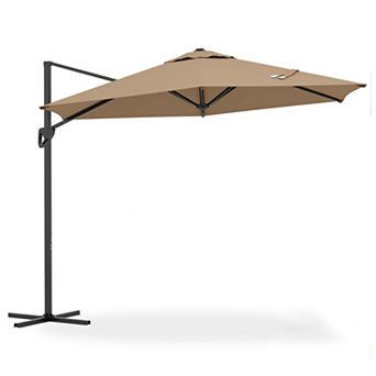 9 FT Cantilever Patio Umbrella with Double Tier Vented Top and Sun Protective Canopy