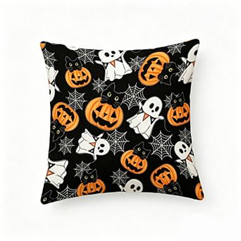 Throw Pillow Cover, Black Ghost Pumpkin Spider Web Print Cushion Case for Halloween Sofa Decor