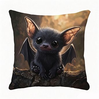 Throw Pillow Cover, Cute Baby Bat Forest Print Cushion Case for Gothic Halloween Home Decor