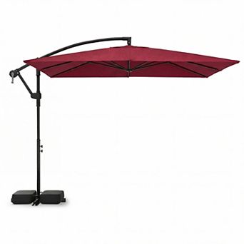 8 x 8 Square FT Solar LED Offset Cantilever Patio Umbrella with 360°Rotation